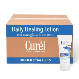 Curel Daily Healing Body Lotion for Dry Skin, Dermatologist Recommended Hydrating Body Lotion with Advanced Ceramides Complex 1 Oz, Pack of 30(Daily Healing)